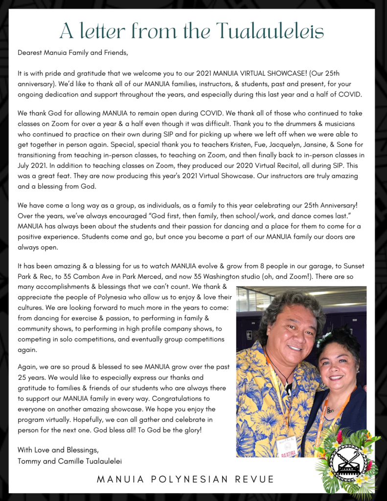 2021 Manuia Virtual Showcase - Letter from the Tualauleileis