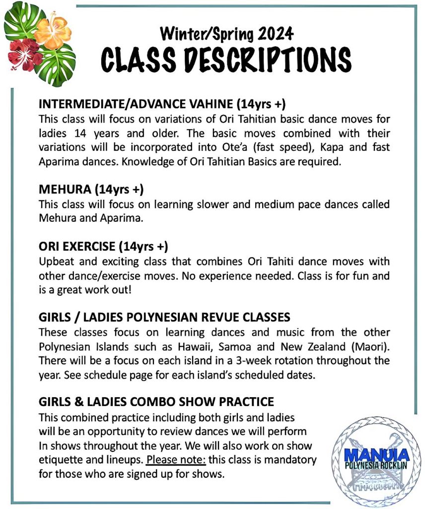 Manuia Rocklin Chapter - Class Descriptions Page 2