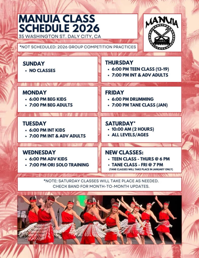 Manuia 2026 class schedule